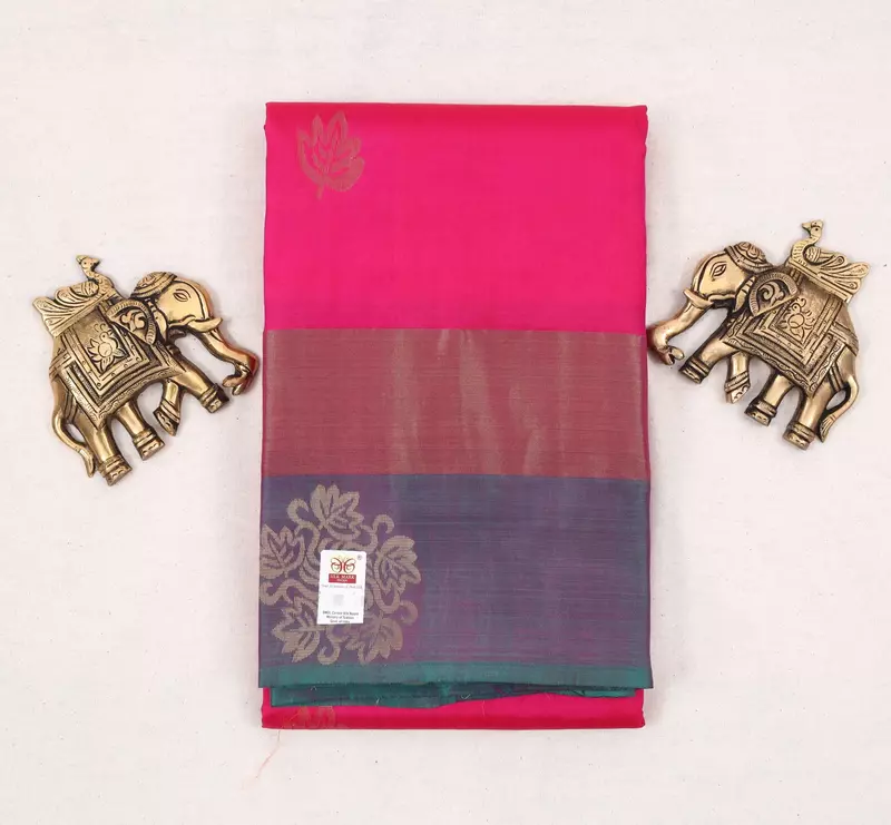 Pink silk saree with multicolour zari pallu