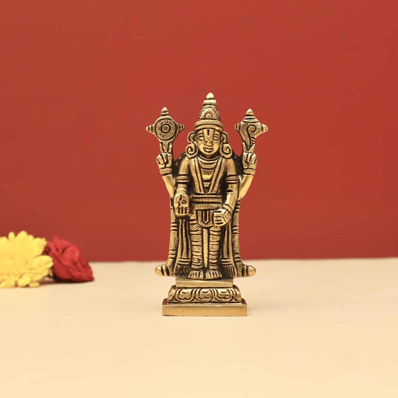 Brass Tirupathi Balaji Idol - 4 inch Height | Divine Brass Idol of Lord Tirupathi Balaji for Spiritual Adornment