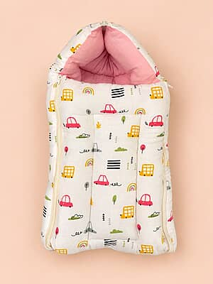 Premium Muslin Baby Carry Bed & Sleeping Bag – Soft, Lightweight & Cozy – Sunset Peach