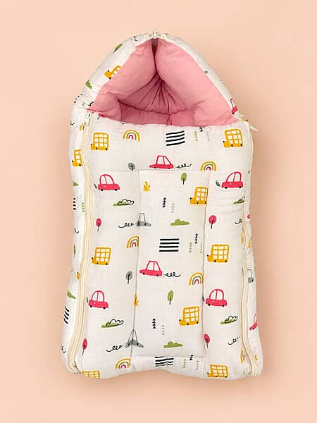 Premium Muslin Baby Carry Bed & Sleeping Bag – Soft, Lightweight & Cozy – Sunset Peach