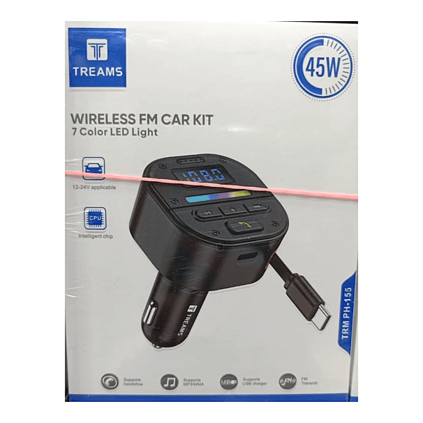 Treams TRM PH 155 FM Car Kit Bluetooth FM Transmitter with USB Charging and Hands-Free Calling