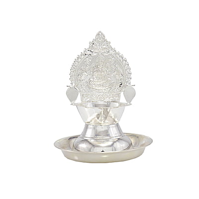 Silver Plate with Kamakshi Diya Villakku Set