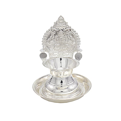 Silver Plate with Kamakshi Diya Villakku Set