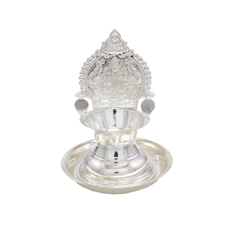 Silver Plate with Kamakshi Diya Villakku Set