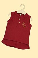 Muslin Crinkle Sleeveless Co-Ord Set - Cozy Cranberry