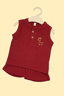 Muslin Crinkle Sleeveless Co-Ord Set - Cozy Cranberry Muslin Crinkle Sleeveless Co-Ord Set - Cozy Cranberry