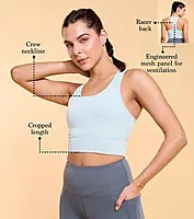 Enamor  Basic Workout Sports Bra Medium Impact Dry Fit Longline Basic Sports Bra A202 Surf Spray M