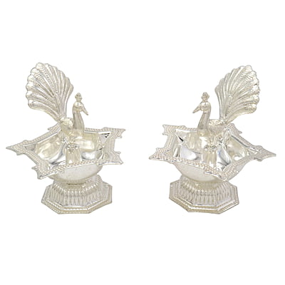 Silver Peacock Diya
