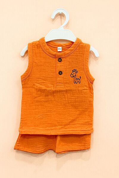 Muslin Crinkle Sleeveless Co-Ord Set - Pumpkin Pop Muslin Crinkle Sleeveless Co-Ord Set - Pumpkin Pop