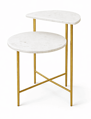 Metallica Sofa End Table in White Marble Top
