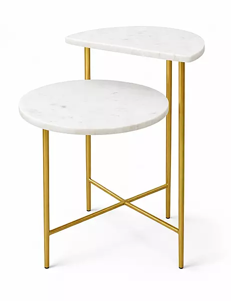 Metallica Sofa End Table in White Marble Top