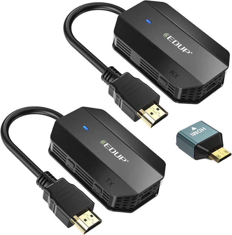 HDMI Wireless Transmitter & Receiver 1080P, Designed for Laptop, PC, Plug and Play, Support 2.4GHz and 5 GHz for Streaming Video/Audio from Laptop, PC to HDTV/Projector/Monitor. Model : 1RX+1TX.