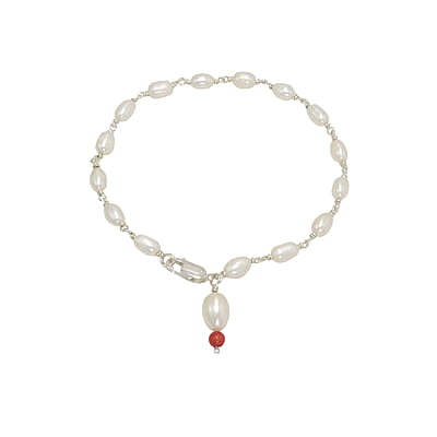 Silver Tied Artificial Pearl Bracelet