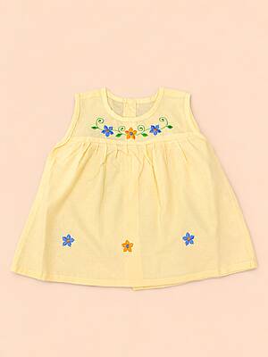 Iyal Cotton Embroidered Baby Frock - (0-6m) Orange
