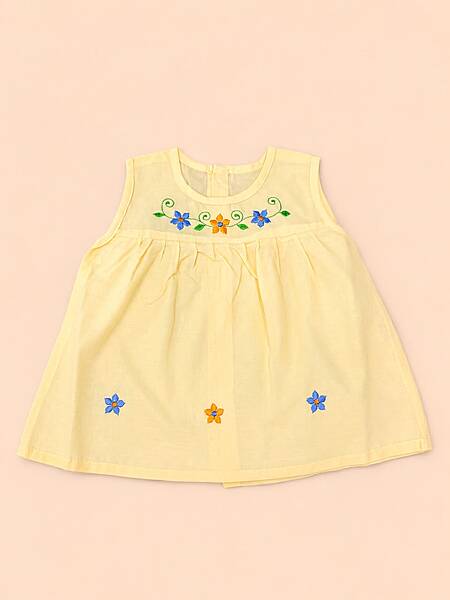 Iyal Cotton Embroidered Baby Frock - (0-6m) Orange Iyal Cotton Embroidered Baby Frock - (0-6m) Orange