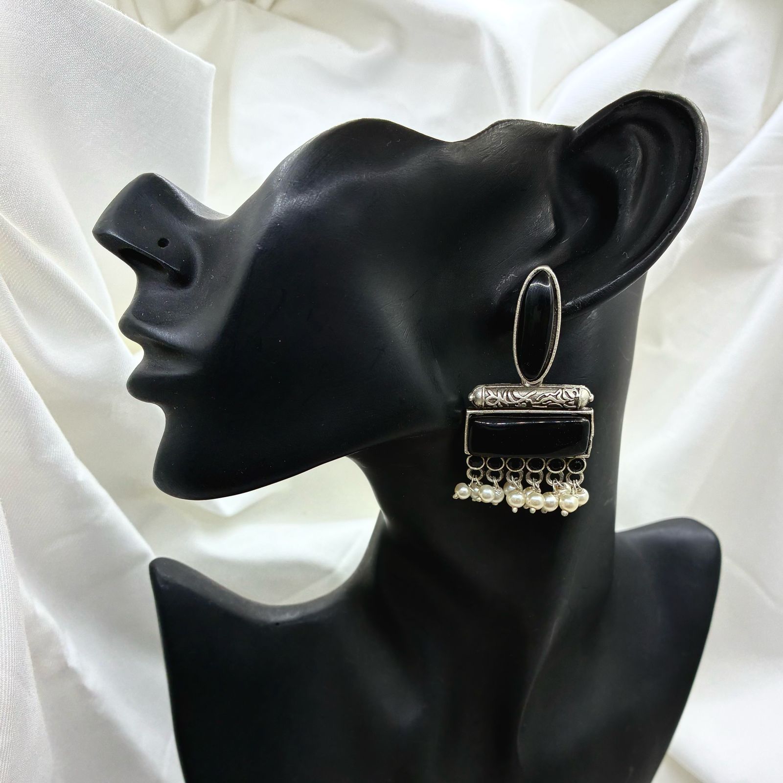 Silver plated Brass Earrings (Black) #9