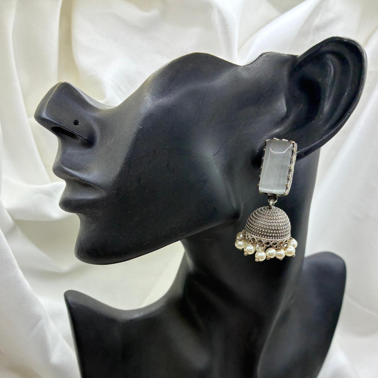 Silver plated Brass Earrings (Pearl White) #18