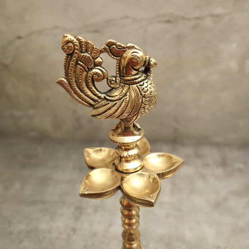 Brass Peacock Oil Lamp 10 Wick Diya Pair - 13 inch Height | Majestic Brass Peacock Oil Lamp with 10 Wicks for Illumination and Beauty