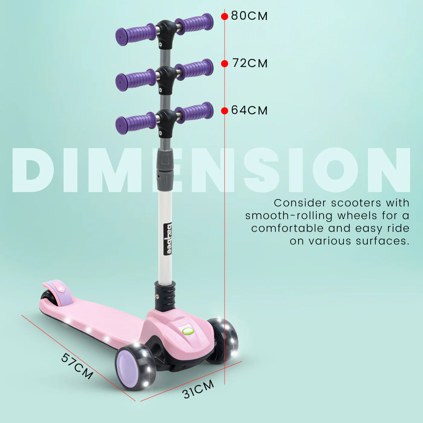 Baybee Phantom Skate Scooter for Kids, Foaldble 3 Wheel Kids Scooter with 3 Height Adjustable- Pink