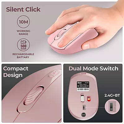 WIRELESS MOUSE FOXIN FLOW BT+2.4GHZ DPI (PINK)