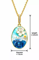 Blue and Aqua Floral Pendant Necklace with Gold-Tone Chain