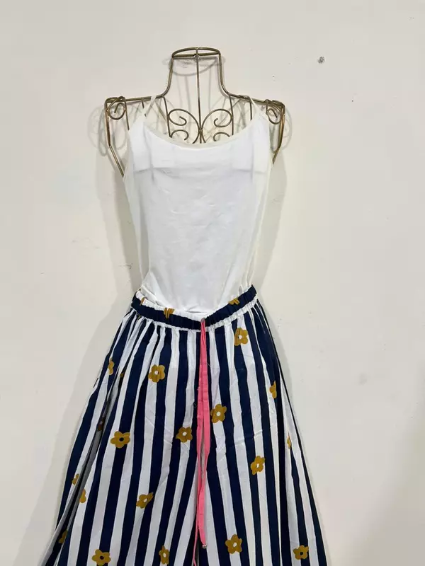 Anya's Flared Lounge pants - Blue & White Stripes with Flowers