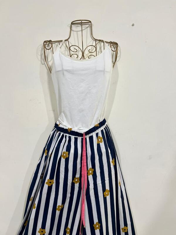 Anya's Flared Lounge pants - Blue & White Stripes with Flowers