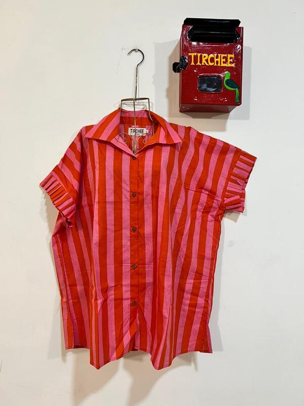 Malavika's Flowy Frill Shirt - Blue with Garden