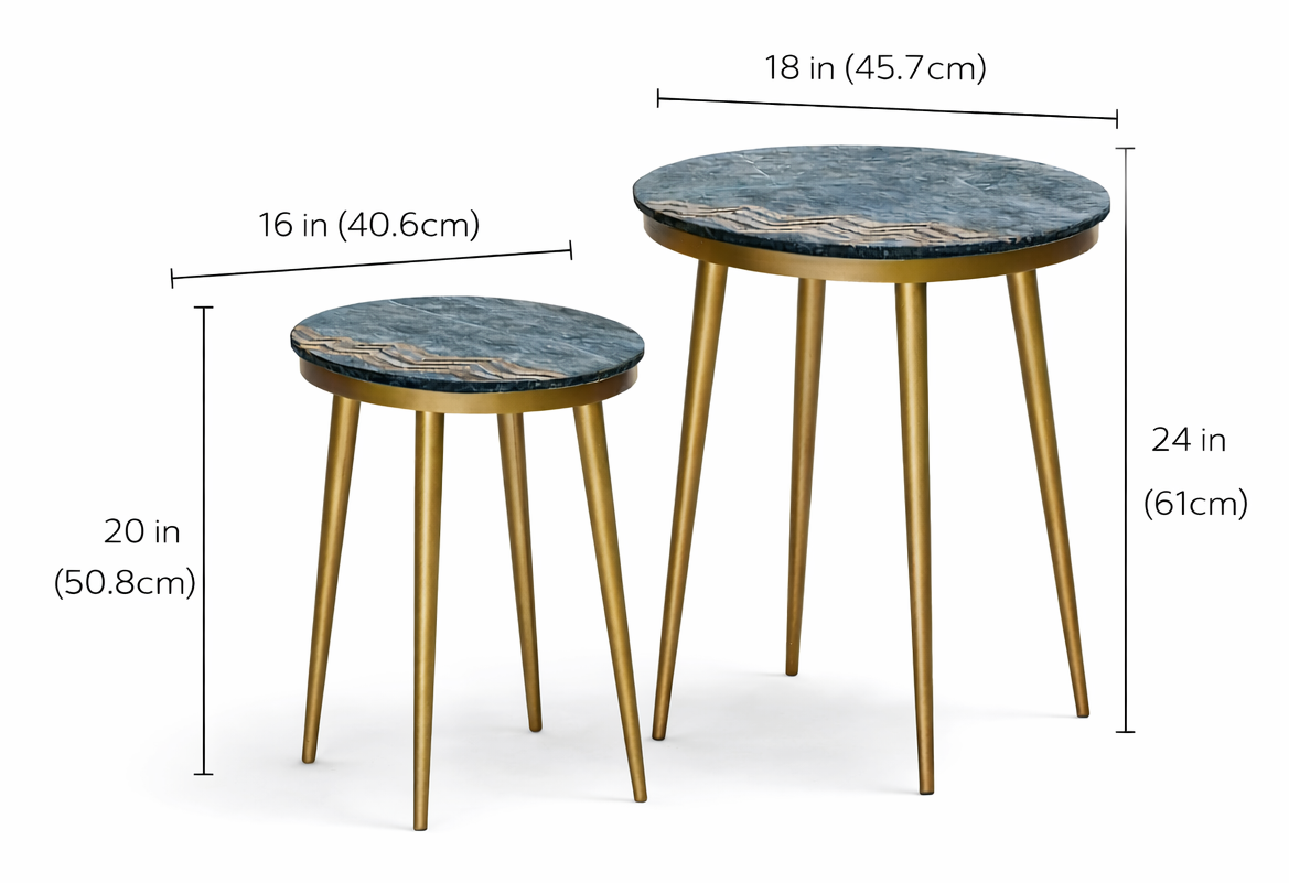 Balvin Metal End Table with Marble Brass Inlay Top