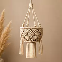 Natural Cotton Macrame Plant Hanger with Tassel Fringe