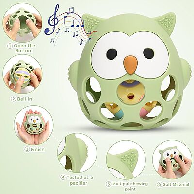 Baby Owl Silicone Teether and Rattle – Soft Sensory Soother for Infants Baby Owl Silicone Teether and Rattle – Soft Sensory Soother for Infants