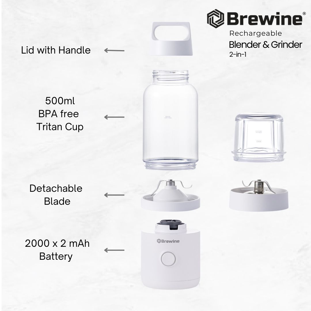 Brewine USB Rechargeable 2-in-1 Blender & Grinder