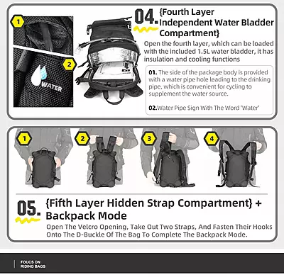 Rhinowalk 9L Motorcycle Mechanic Series Tank Bag - Hydration Bladder, Waterproof Gear Rhinowalk 9L Motorcycle Mechanic Series Tank Bag - Hydration Bladder, Waterproof Gear