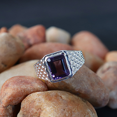 Pure Silver Amethyst Stone Ring-Purple Pure Silver Amethyst Stone Ring-Purple
