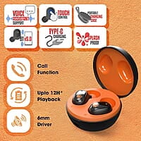 ZEBRONICS ZEB-SOUND BOMB 1 TWS Earbuds with BT5.0, Up to 12H Playback, Touch Controls, Voice Assistant, Splash Proof with Type C Portable Charging Case