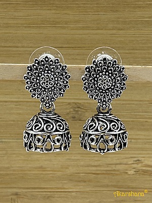 Oxidised Flower Studded Jhumka A1OJ00015