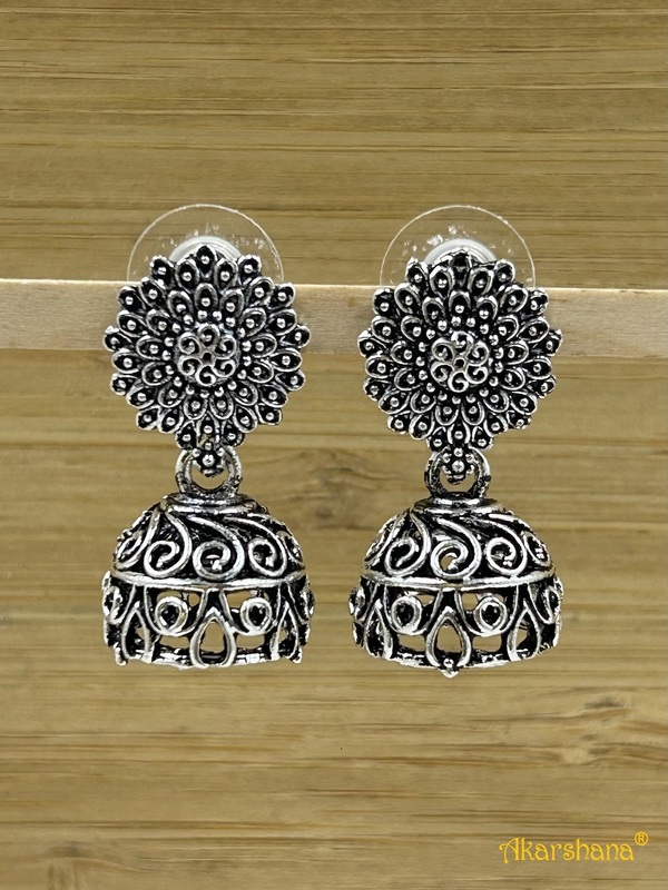 Oxidised Flower Studded Jhumka A1OJ00015