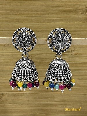 Oxidised Jhumka with Multi Colour Bead Drops A1OJ00036
