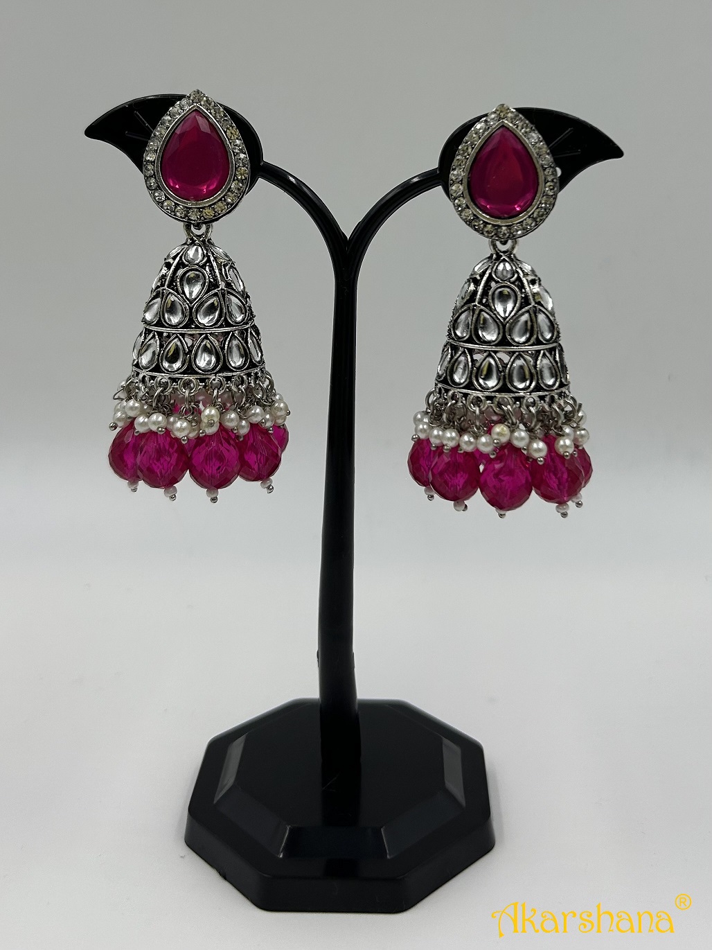 Oxidised Kundan Long Jumki with Bead Drops A1OJ00041A