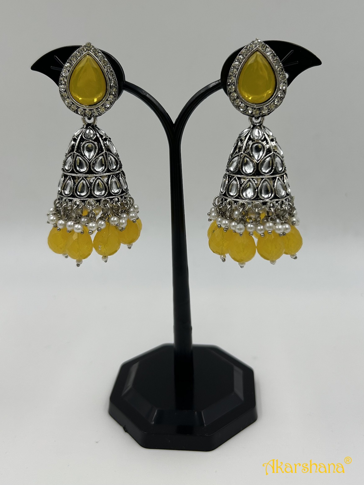 Oxidised Kundan Long Jumkha with Bead Drops A1OJ00041B