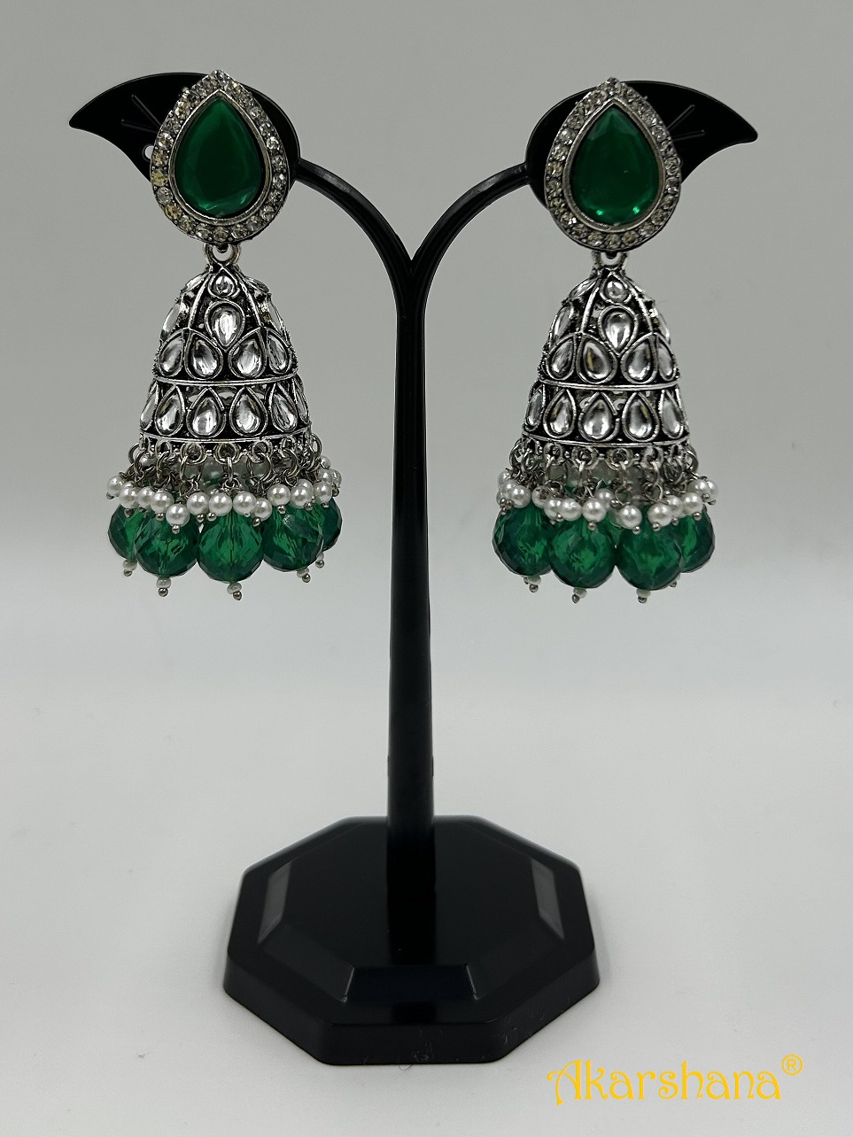 Oxidised Kundan Long Jumkha with Bead Drops A1OJ00041C