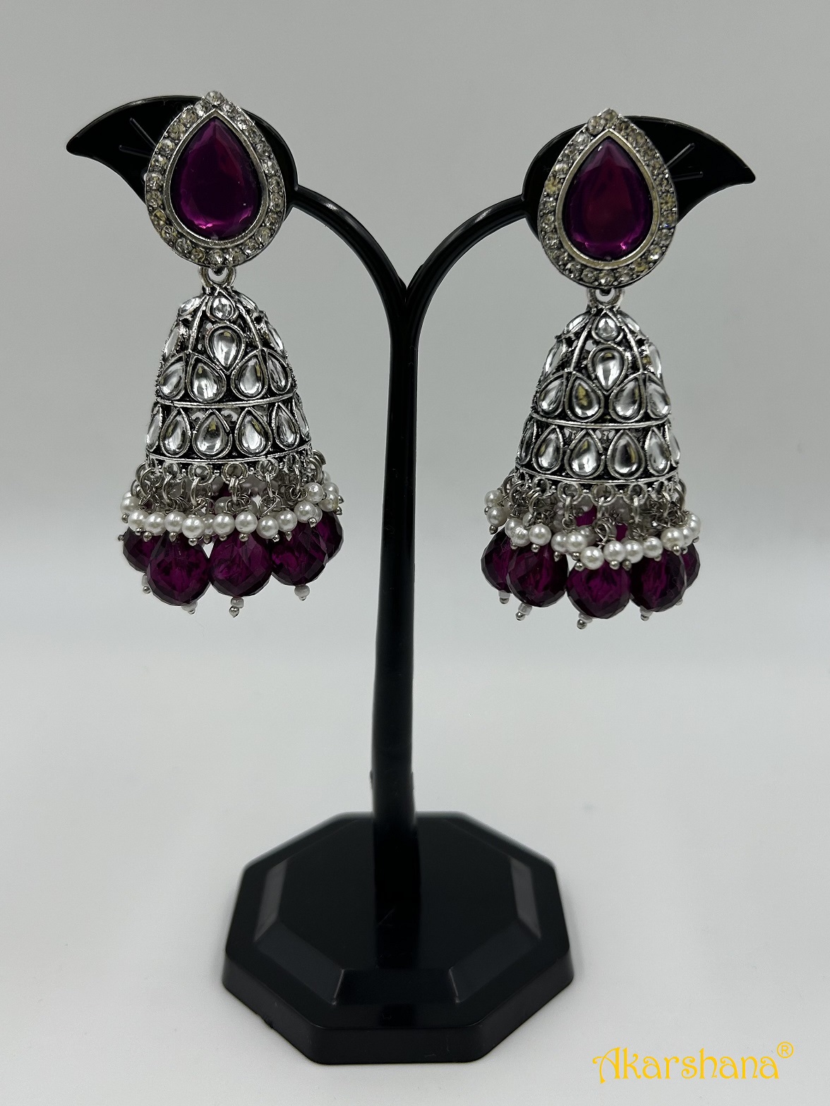 Oxidised Kundan Long Jumkha with Bead Drops A1OJ00041D