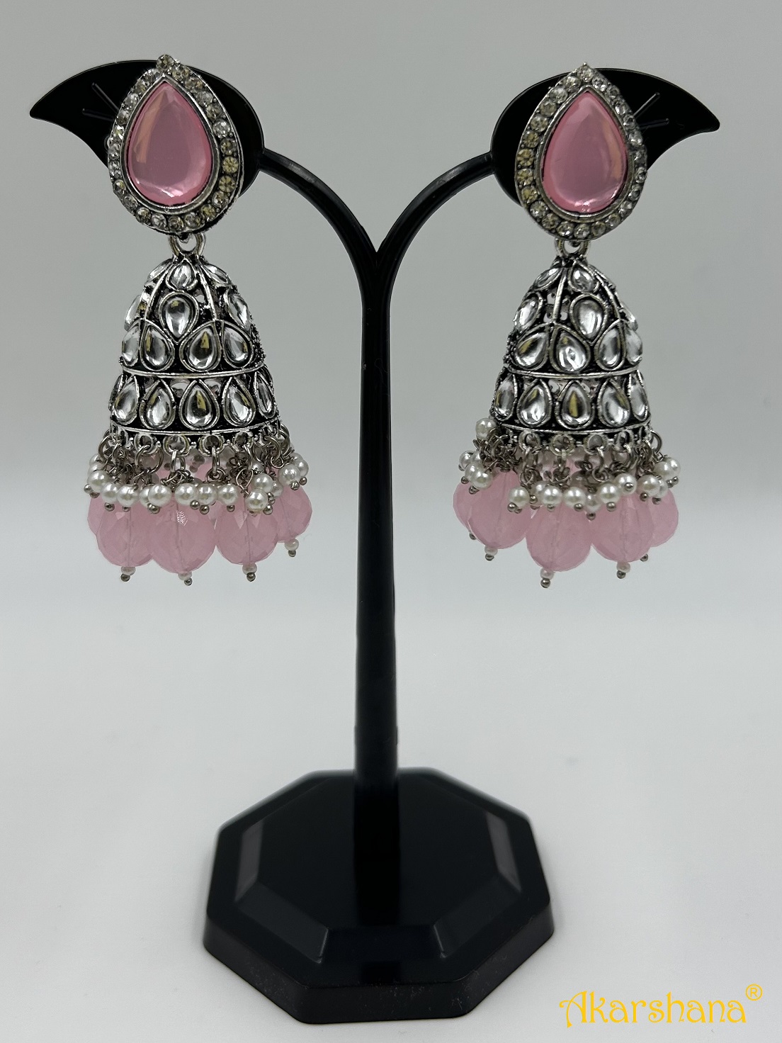 Oxidised Kundan Long Jumkha with Bead Drops A1OJ00041E