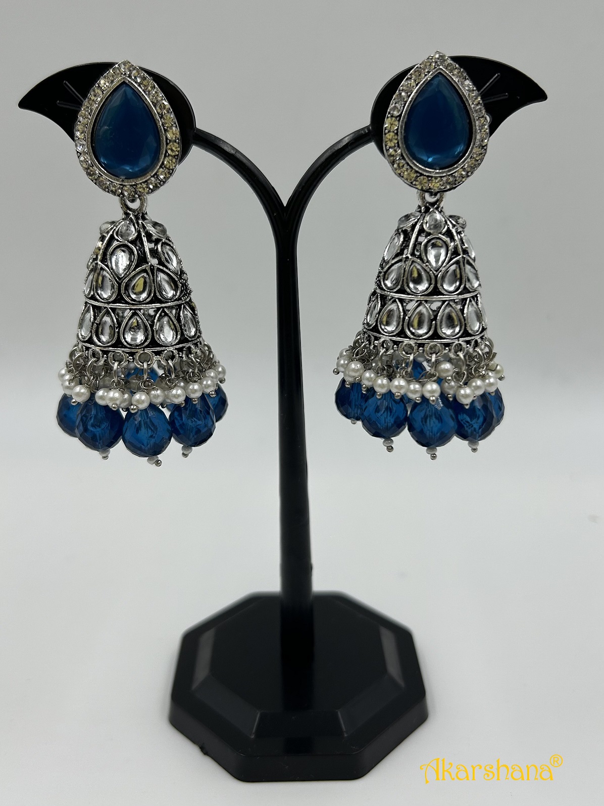 Oxidised Kundan Long Jumkha with Bead Drops A1OJ00041F