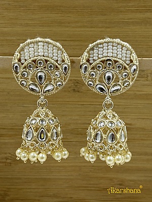 Light Gold Kundan Jhumka with Pearllines Stud A1OJ00042