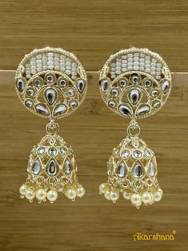 Light Gold Kundan Jhumka with Pearllines Stud A1OJ00042
