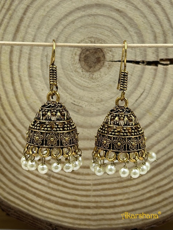 Mehndi Colour Jhumka with Pearl Drops A1OJ00046