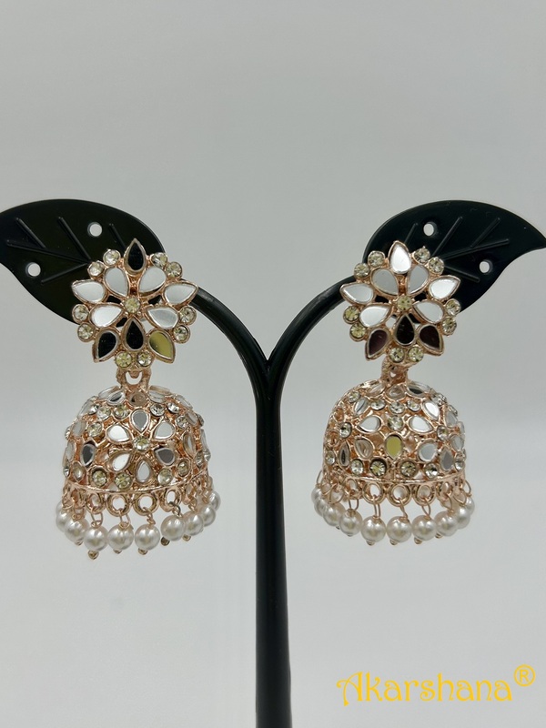 Rose Gold Mirror Stone Jhumka with Pearl Drops A1TJ00007