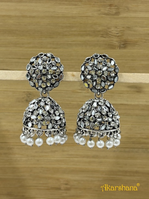 Mirror Stone Jhumka with Pearl Drops A1TJ00008