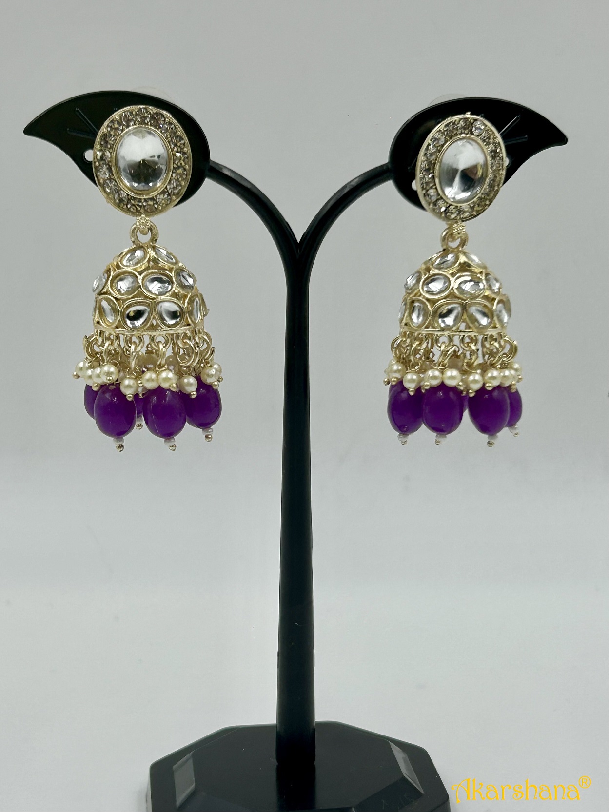 Light Gold Kundan Jumkha with Bead Drops A1TJ00018A